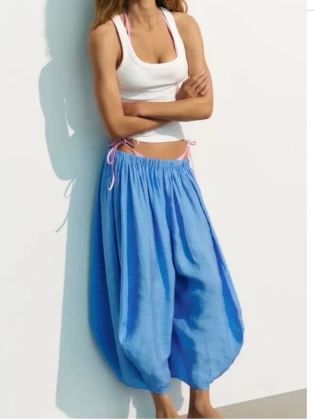 Zara Blue Jeanie Harem-Style Wide Leg Pants - Lightweight Summer Pants, M